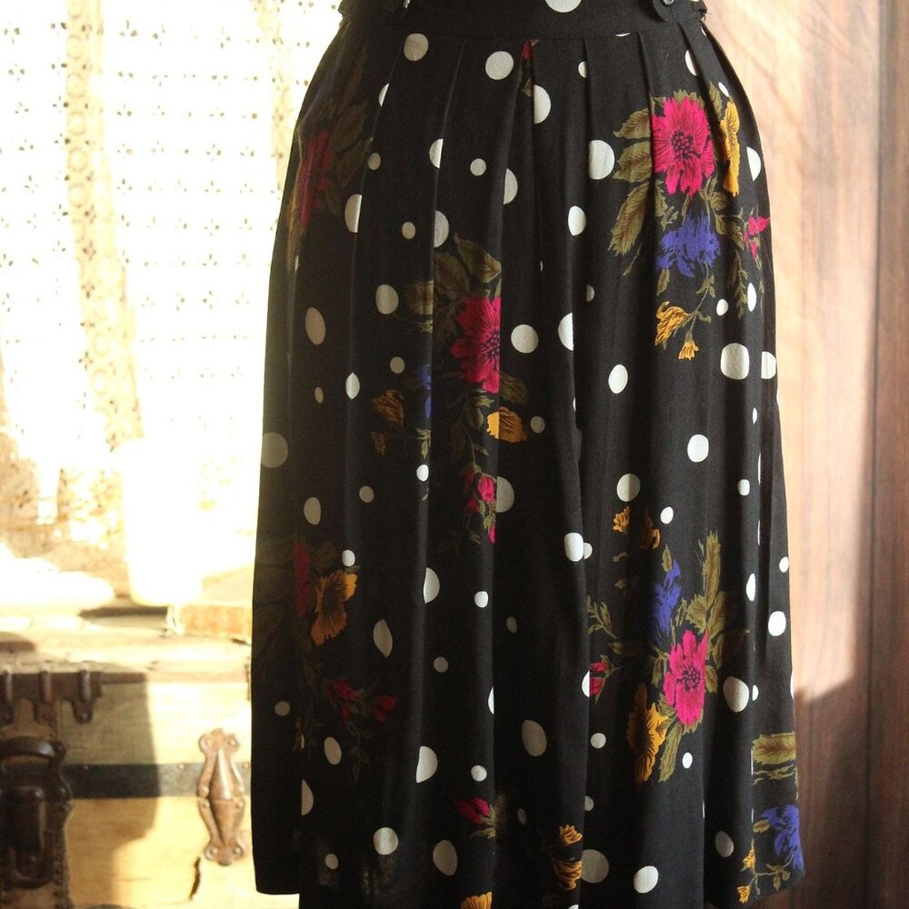 Vintage 1980s 1990s Skirt, Norton McNaughton Petites Polka Dot and Floral - Picture 3 of 12